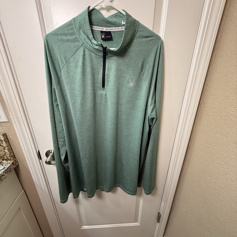 Spyder Active Mens XXL 1/4 Zip Pullover Green Long Sleeve Performance Shirt